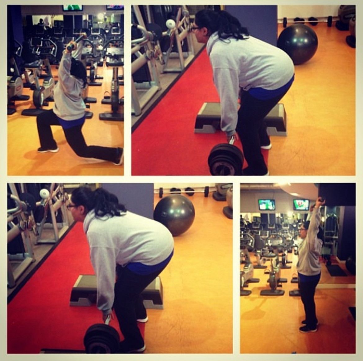 Female client running through a strength circuit: overhead press, deadlifts, kettlebell swings, in a Birmingham gym
